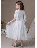 Beaded Flutter Sleeves White Chiffon Flower Girl Dress